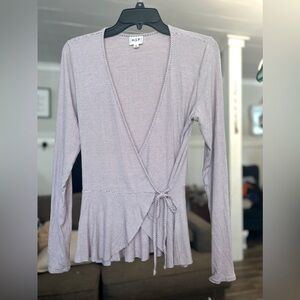 H.I.P. Size medium mauve and white stripe wrap shirt